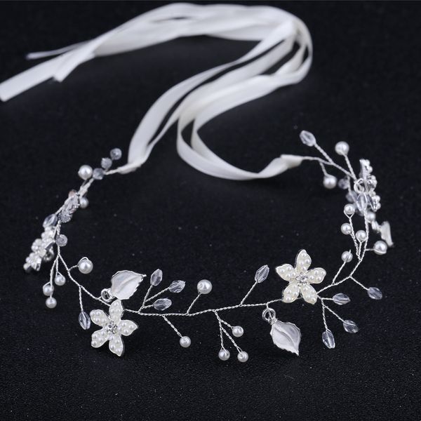 

ornaments concise manual pearl flower modeling hair decorate bride hair band crystal headwear, Silver