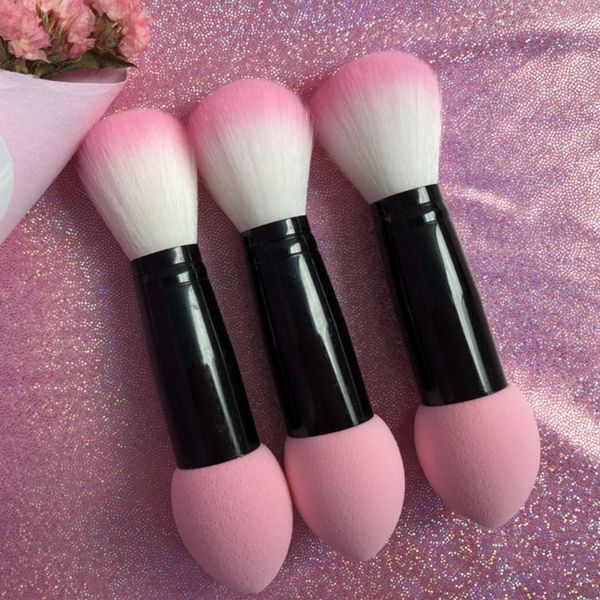 Escova profissional do blusher Nylon Makeup Brushes Duas cabeças Cosmetic Tools Blush escova cosmética com Sponge J1555