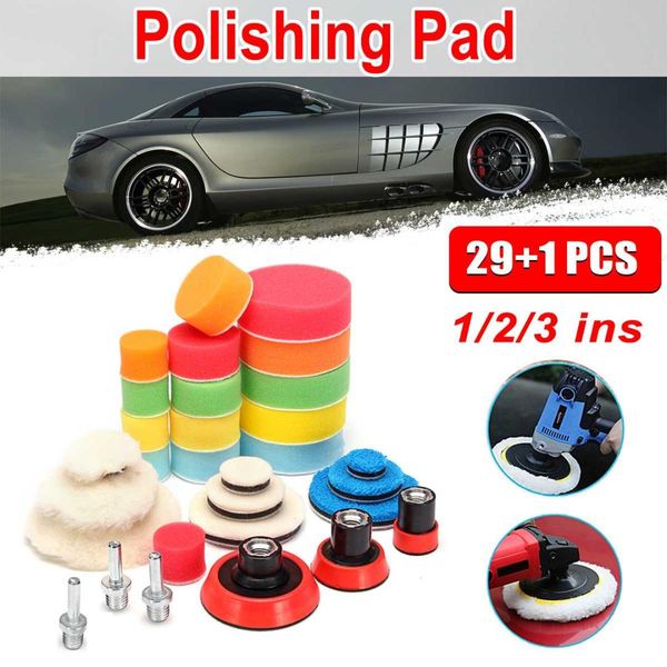 

29pcs buffing pad set with m14 thread 1-3 inch auto car polishing pad kit for car polisher + drill adaptor m14 power tools acc
