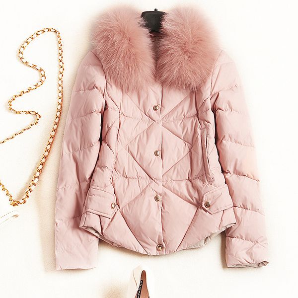 

2018 new fashion women's clothing winter women's down jacket furry neckline long sleeve loose solid color lady, Black