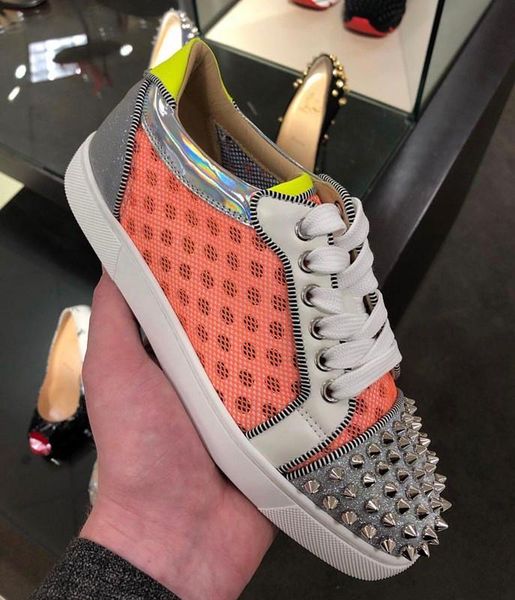 

fall low shoes spikes toe red bottom studs junior flat men,2019 new women luxury red sole sports trainers outdoor walking party shoes, Black