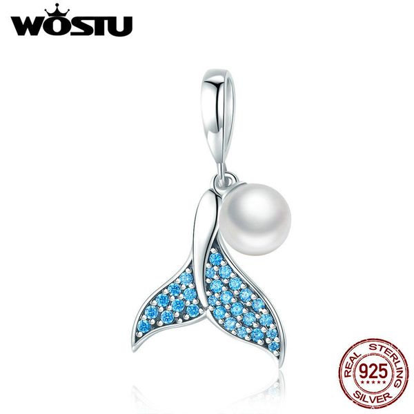 

wostu real 925 стерлингового серебра mermaid tail элегантный pearl cz charm beads приспосабливать ювелирные изделия браслет способа женщин п, Bronze;silver
