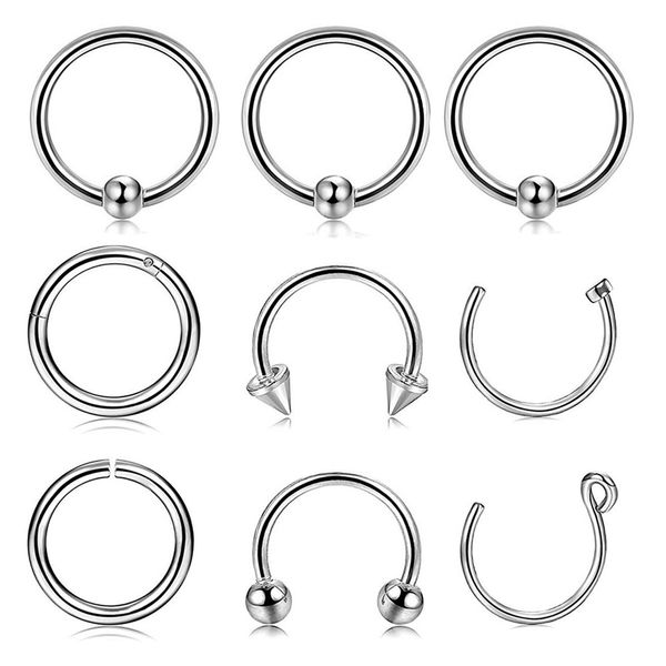 

nose piercing septum 2pcs surgical steel segment nose rings and studs tragus cartliage earrings body jewelry women accessories, Slivery;golden