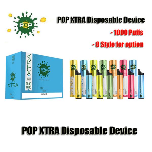 

Newest POP XTRA Disposable Device Pod Kit 550mAh Battery 3.5ml Cartridges 1000 Puffs Anti Leak Vape Pen empty VS Bidi MR VAPOR HYPPE BAR Kit