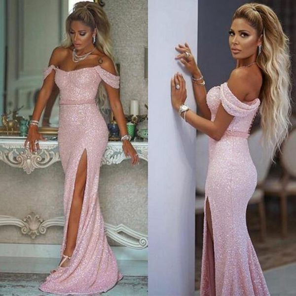 

2020 mermaid pink sequined new prom dresses long front split abendkleider african celebrity evening dresses vestidos de fiesta, Black