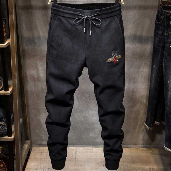 

high-quality men's personality fashion brand leisure pants luxury design embroidery young designer pants, Black