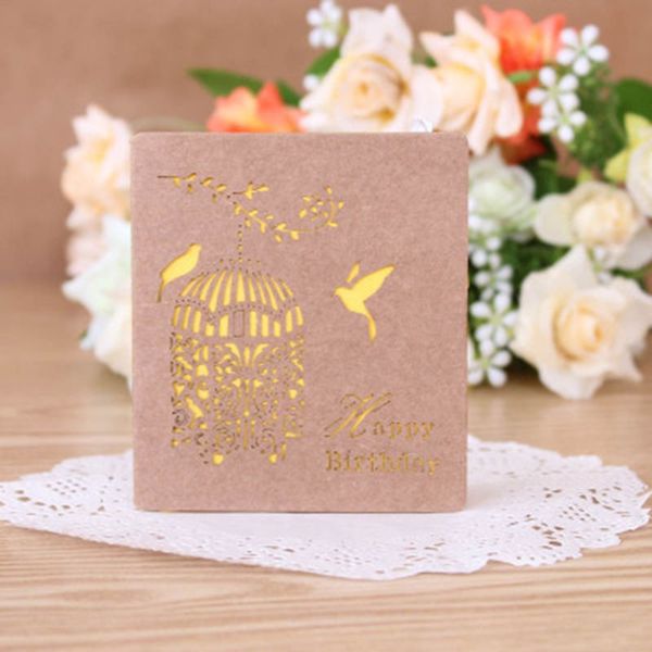 

1pc folding kraft paper greeting card wishes happy birthday blessing greeting message card event & party craft supplies