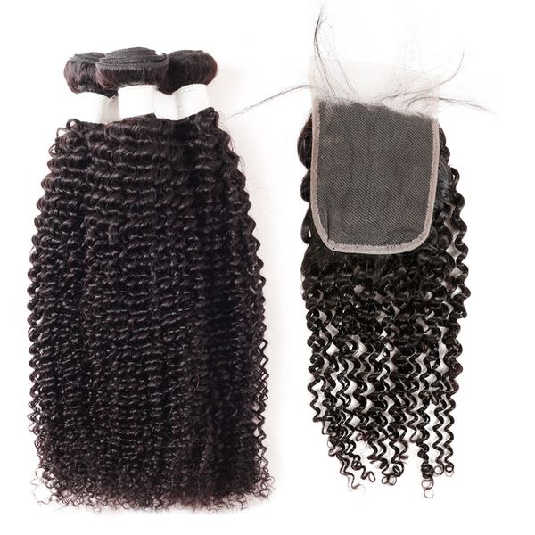 

9а кудрявые вьющиеся пучки человеческих волос объемной волны с закрытием глубокая волна 3 пучка с закрытием шнурка 8-28 дюймов наращивание ч, Black