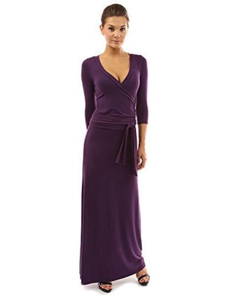 

pattyboutik women's 3/4 sleeve faux wrap maxi dress, Black;gray
