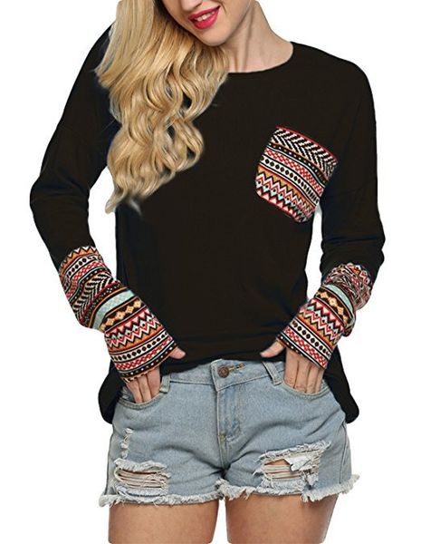 

paisley sweashirts women shirts casual knit round pullover tshirt neck loose sleeve stretchy t designer long pocket autumn print g elfb, Black