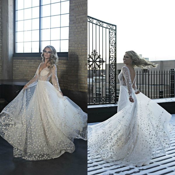 

2020 boho свадебные платья глубокий v шеи линия кружева аппликации bohemian свадебное платье длиной до пола, выполненные на заказ элегантный, White