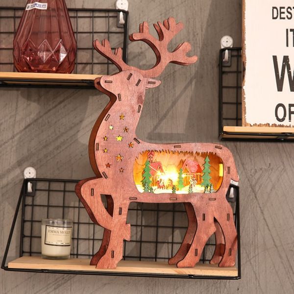 Christmas Light Wooden Luminous Elk Reindeer Ornaments Christmas