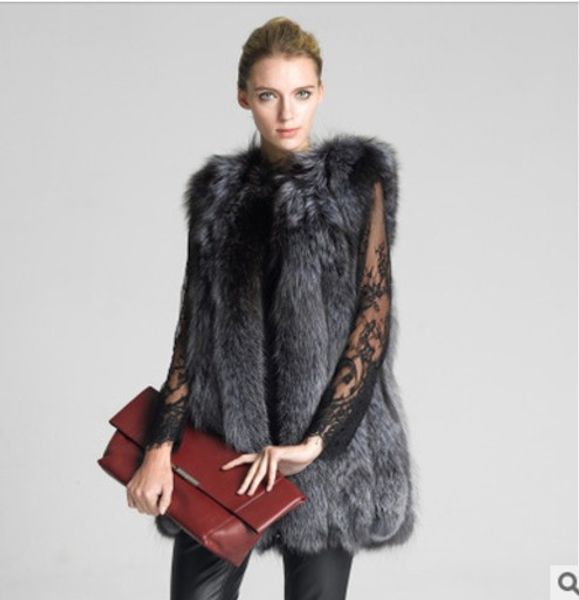 

artificial fur coat 2019 winter office lady warm coat faux fur vest slim vest oversize furry overcoat aw158, Black