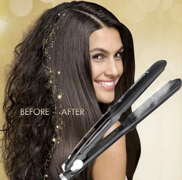 

professional steam ceramic hair straightener flat iron,hair salon steam styler ionic steamer 3-in-1 straightner curler flip-up