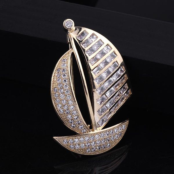 

fashion cubic zirconia sailing brooch for men and women coat suit pins accessories dropshipping in box, Gray