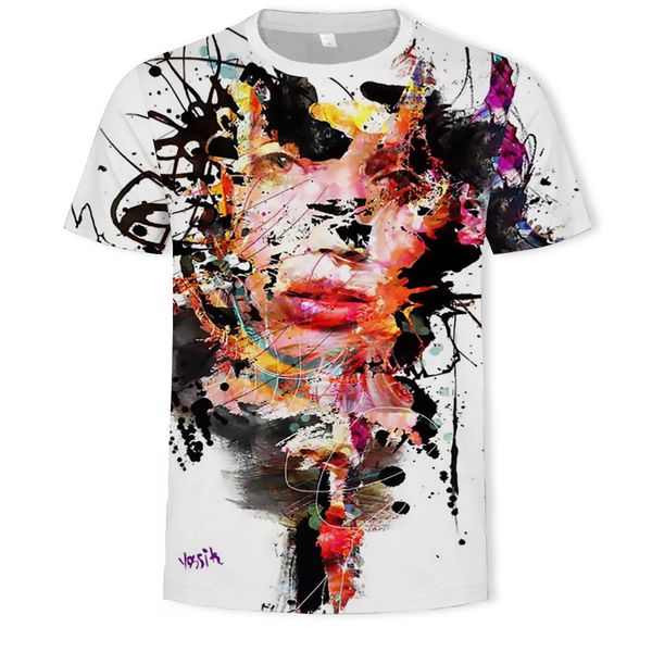 

mens designer color ink-jet beauty pattern 3d printing short sleeves, White;black