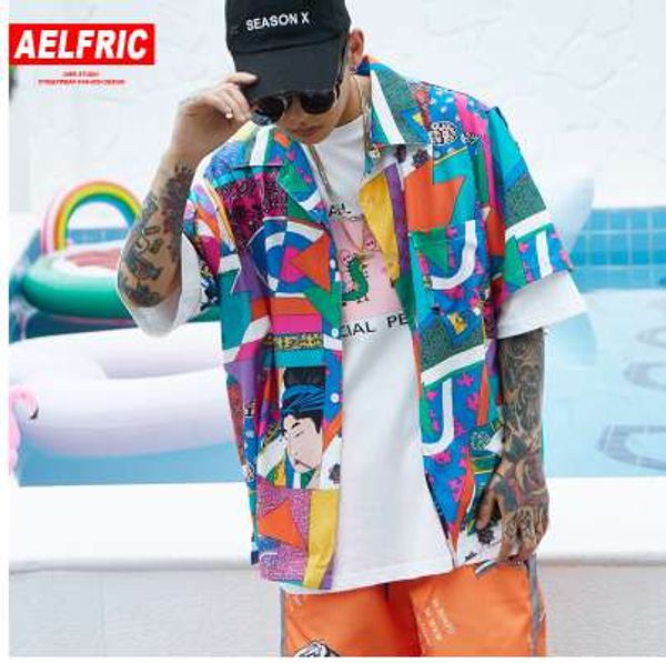 

short sleeve shirt men hip hop japanese streetwear silk ukiyoe casual shirt hc man summer fashion hawaiian shirts, White;black