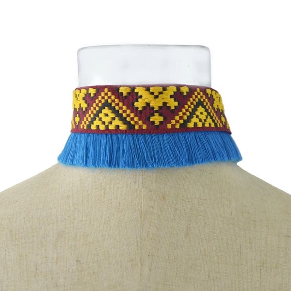 

gothic ethnic tassel choker statement necklace women green blue red long thread collier necklace bohemian collares de moda 2019, Silver