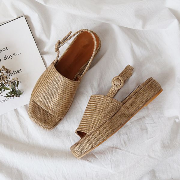 

dress shoes meifeini 2021 summer woven women's waterproof platform thick bottom muffin sandals fashion open toe roman, Black