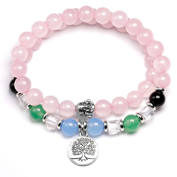 

natural pink stone beaded bracelet for women blue and green chalcedony crystal strand multi-layer bangle handmade jewelry, Black