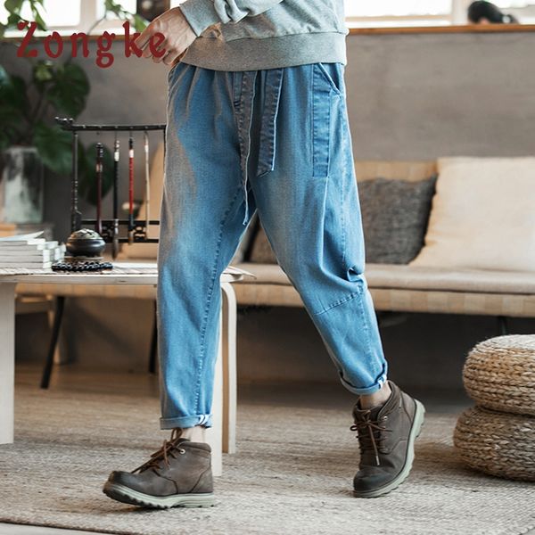 

zongke chinese style denim pants men joggers streetwear trousers men pants hip hop harem jogger 5xl 2019 hopping, Black
