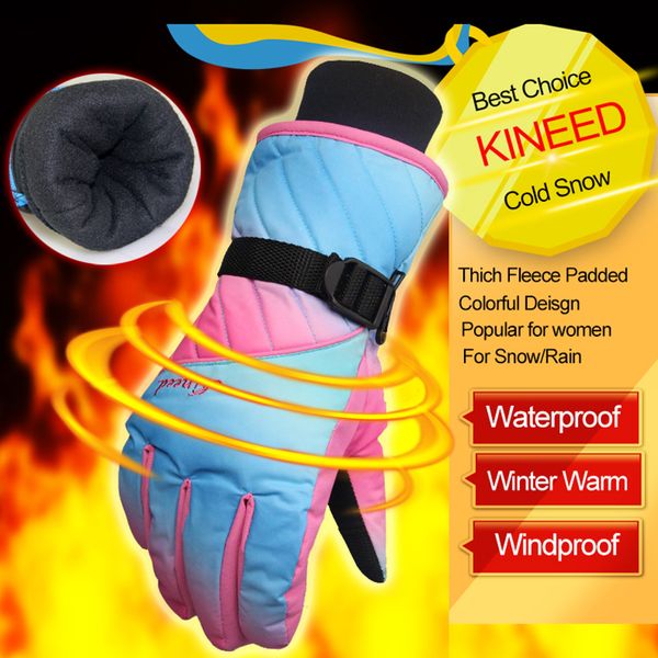 

kineed 5 color skiing gloves for women winter warm snow cold outdoor sport bike cycling gloves snowboard wind ser mittens