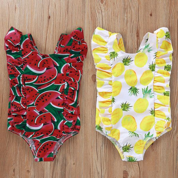 Kinder Badeanzug mit Ananas-Aufdruck für Babys, Wassermelone, einteilige Badebekleidung für Mädchen, Sommer, Strand, Rüschen, Badeanzüge, 1–4 Jahre