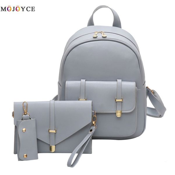 

3pcs/set pu leather women backpack girls solid shoulder mini backpack lady composite bag mochila feminina
