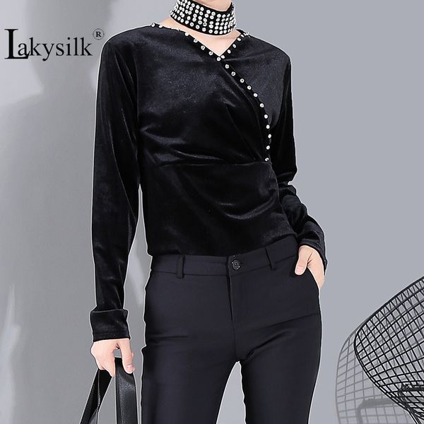 

women's black blouses solid coat diamonds fashion v-neck female flannel full sleeve office lady black ladies ins clothing, White