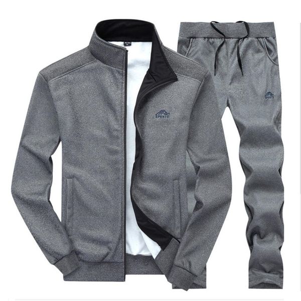 

brand new men sets fashion autumn spring sporting suit sweatshirt and pants mens clothing 2 pieces sets slim tracksuit, Gray
