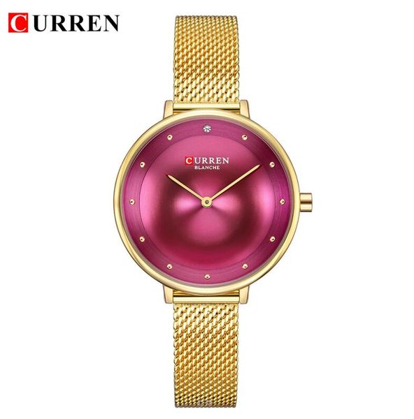 

curren 2019 women watches fashion ladies watch gold steel mesh strap quartz wrist watch relogio feminine 9029, Slivery;brown