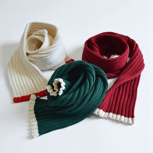 

children boys girls knitted scarf wool fiber solid color thickened winter neck warmer shawl patch scarves, Blue;gray