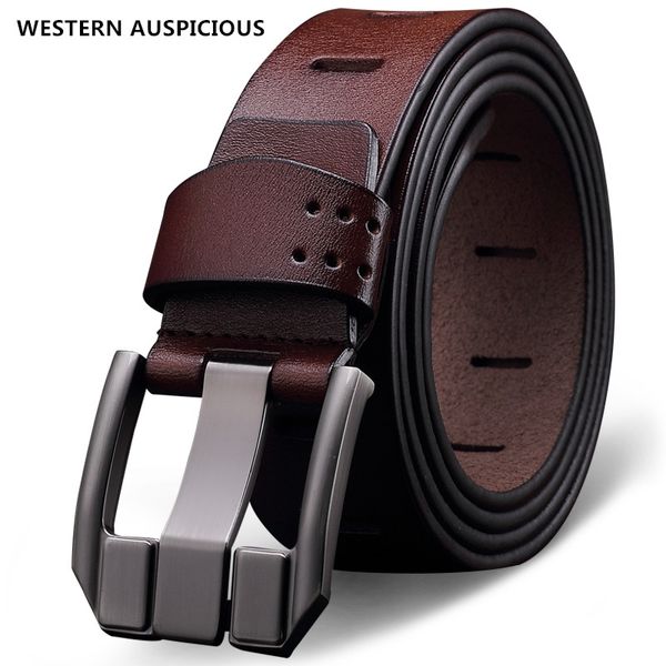 

western auspicious leather belt men cow leather men belt quality alloy buckle cinturon hombre 2020 belts cummerbunds 100-130cm, Black;brown