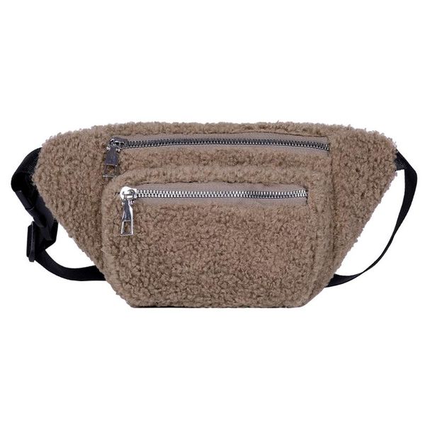

new fashion plush women chest belt bags solid color phone pouch casual zip large capacity crossbody pack messenger bag
