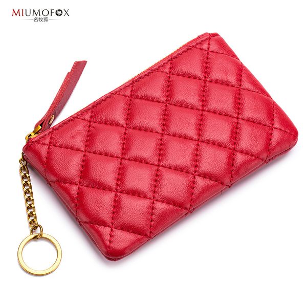 

korean-style mini coin pocket rhombus sheepskin women's purse zipper carrying key chain women's coin bag wholesale, Black