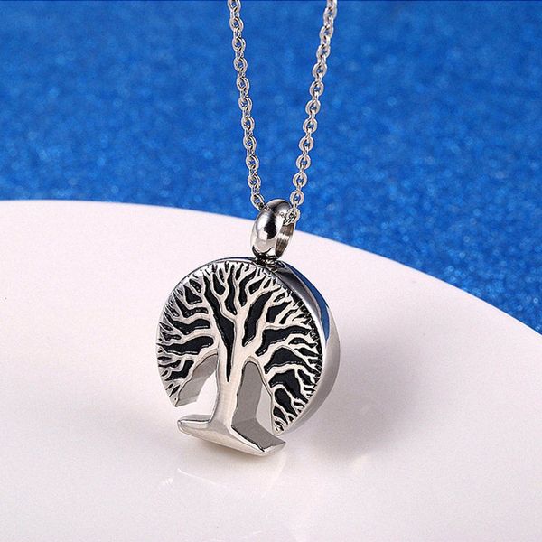 

2019 fashion tree of life cremation pendant necklace chain screw perfume locket bone bottle urn ashes holder keepsake jewelry, Silver