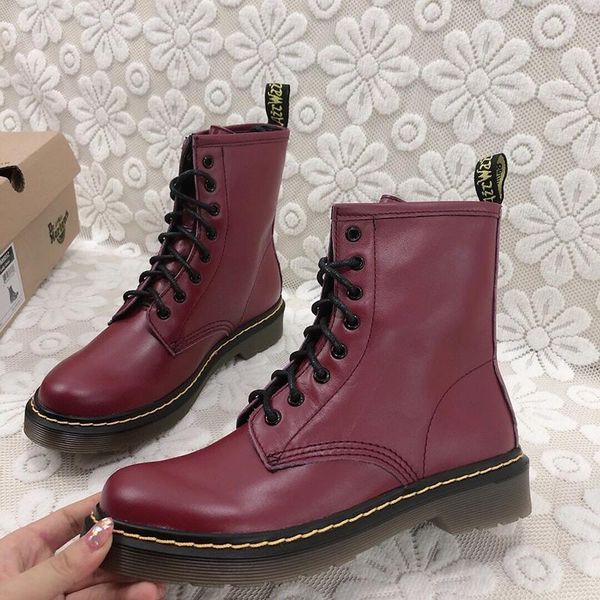 

martin boots female high help 8 hole wine red handsome british fan car short boots in the tube flat bottom increase thick-soled shoes