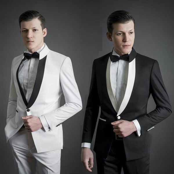 

mens suits for wedding black groom tuxedo white costume homme stand collor groomsmen blazer 2piece terno masculino traje hombre, White;black