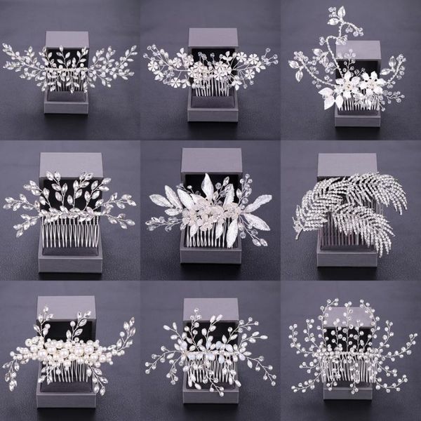 

women hair combs wedding hair accessories tiara pearl rhinestone silver bridal ornaments flower head jewelry headband many, Golden;white
