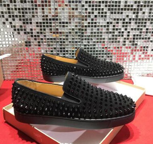 

new designer sneakers red bottom shoe low cut suede spike luxury shoes men women shoes party wedding crystal leather sneakers kanye loafers1, Black