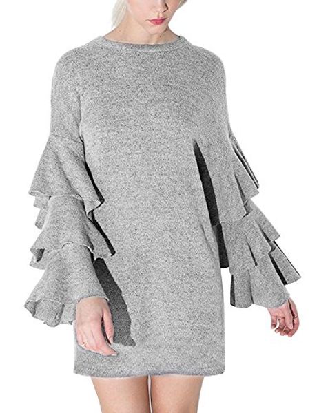 

haoduoyi womens chic long cascading ruffle sleeve mini party dress, Black;gray