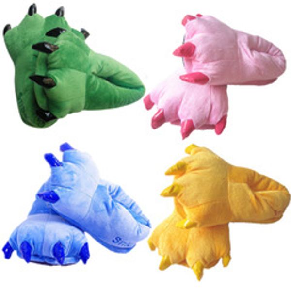 

autumn and winter plush bag with warm slippers cartoon gloves cotton slippers yellow tigger blue cow claw shoes, Black