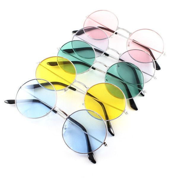

metal round frame designer sunglasses cool men sun glasses with colorful lenses 5 colors wholesale, White;black