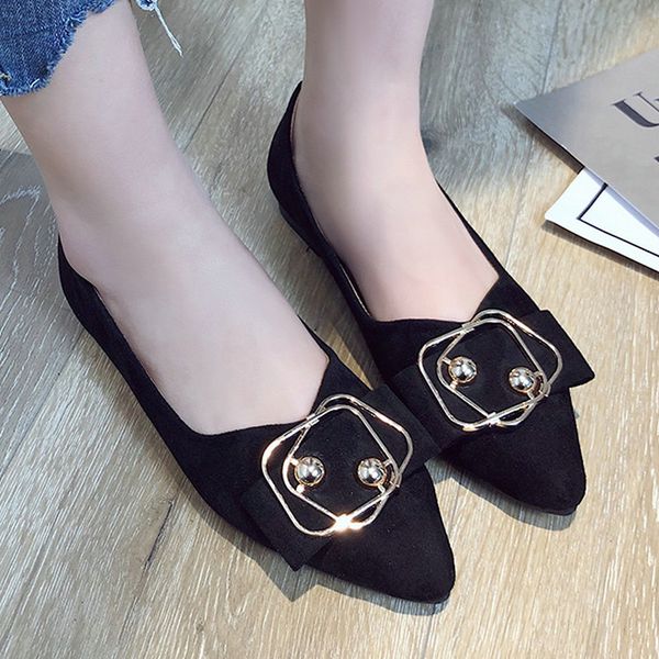 

nice new pointed toe women summer flats flock non slip metal decoration shoes woman solid flat heels casual female wild, Black