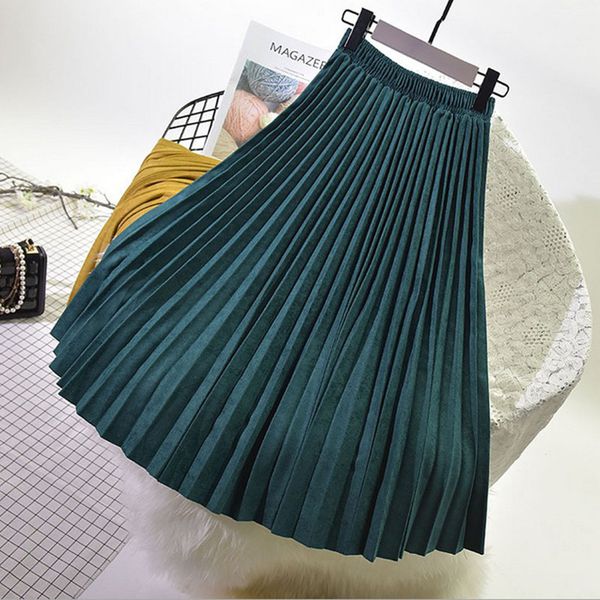 

ohryiyie long high waist pleated skirts womens 2018 new fashion vintage all-match velvet skirt shiny bright side maxi skirt ws75, Black