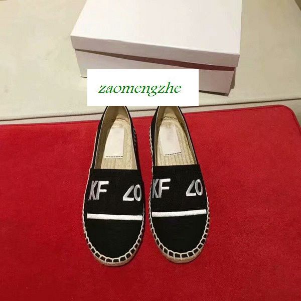 

embroidered straw shoes with tiger head single shoes and lazy fisherman's shoes with box, Black