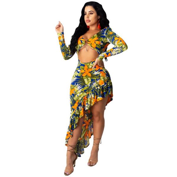 

boho women elegant cut out v-neck ruffled floral print beach bohemian dress ladies split pleated dress vestidos sundress, Black;gray