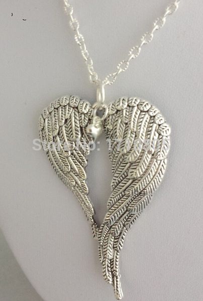 

древний серебряный большой ангел крыло сердца шарм ожерелье 68 * 47 мм подвеска женщины ювелирные аксессуары горячий подарок на день святого, Silver