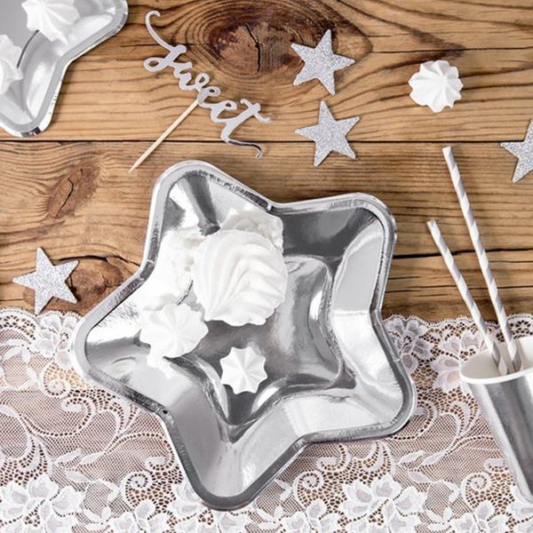 

10pcs gold/silver foil paper star plates irregular polygon pentagram party dessert dishes kids birthday wedding supplies