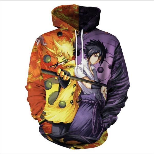 

designer naruto mens hoodies 3d anime pattern print male pocket hoodies fashion casual hooded sweatshirts, Black